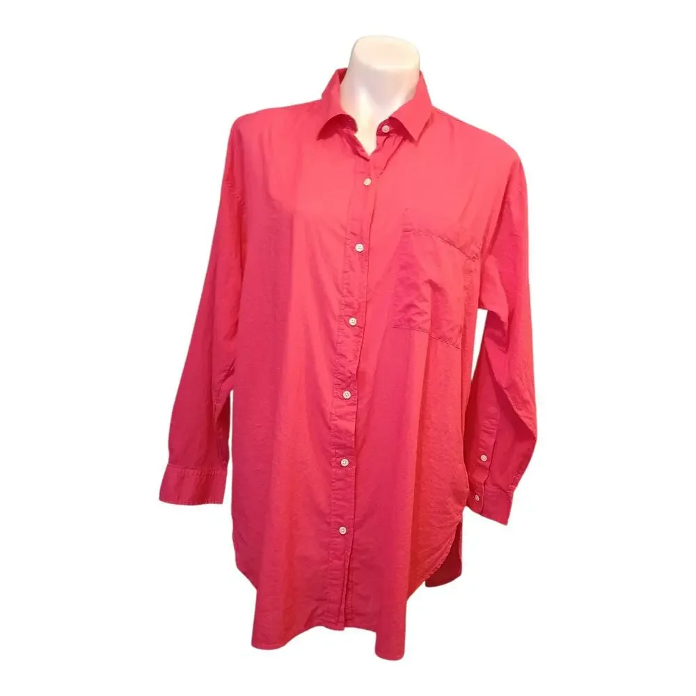 J. Crew Womens Pink Voile Beach Swim Shirt‎ Long Light Weight Button Up Size M